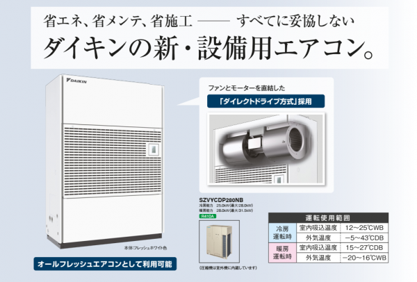 管理者様必見?5～20馬力迄ラインナップ！省エネ・省メンテの設備用床置エアコン😀